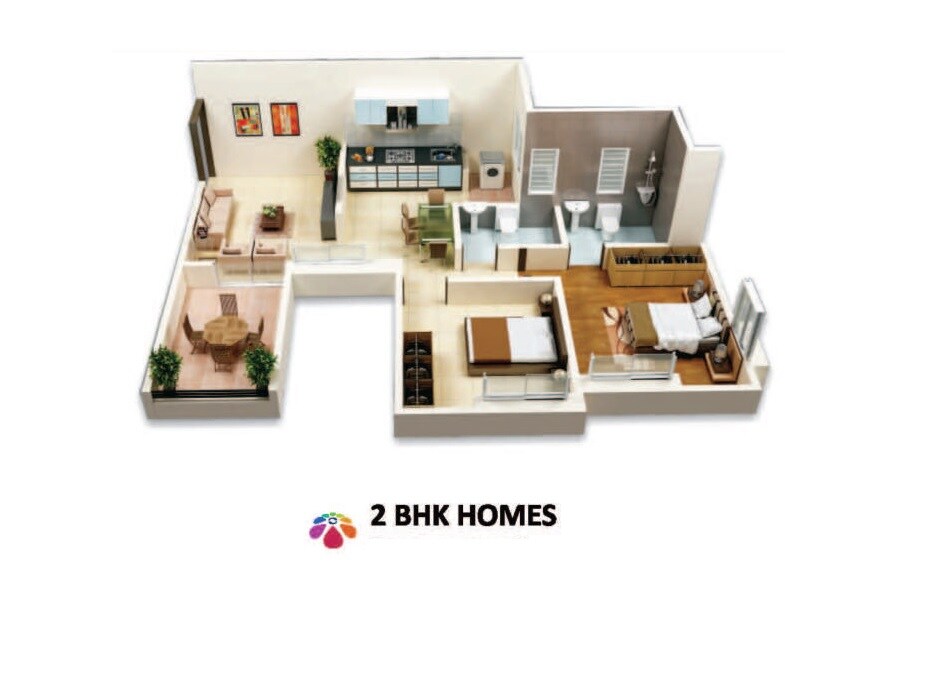 Floor plan of 2 BHK 517 Sq. Ft. Apartment in Jalan Neo City, Pune