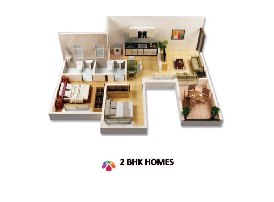 Floor plan of 2 BHK 525 Sq. Ft. Apartment in Jalan Neo City, Pune