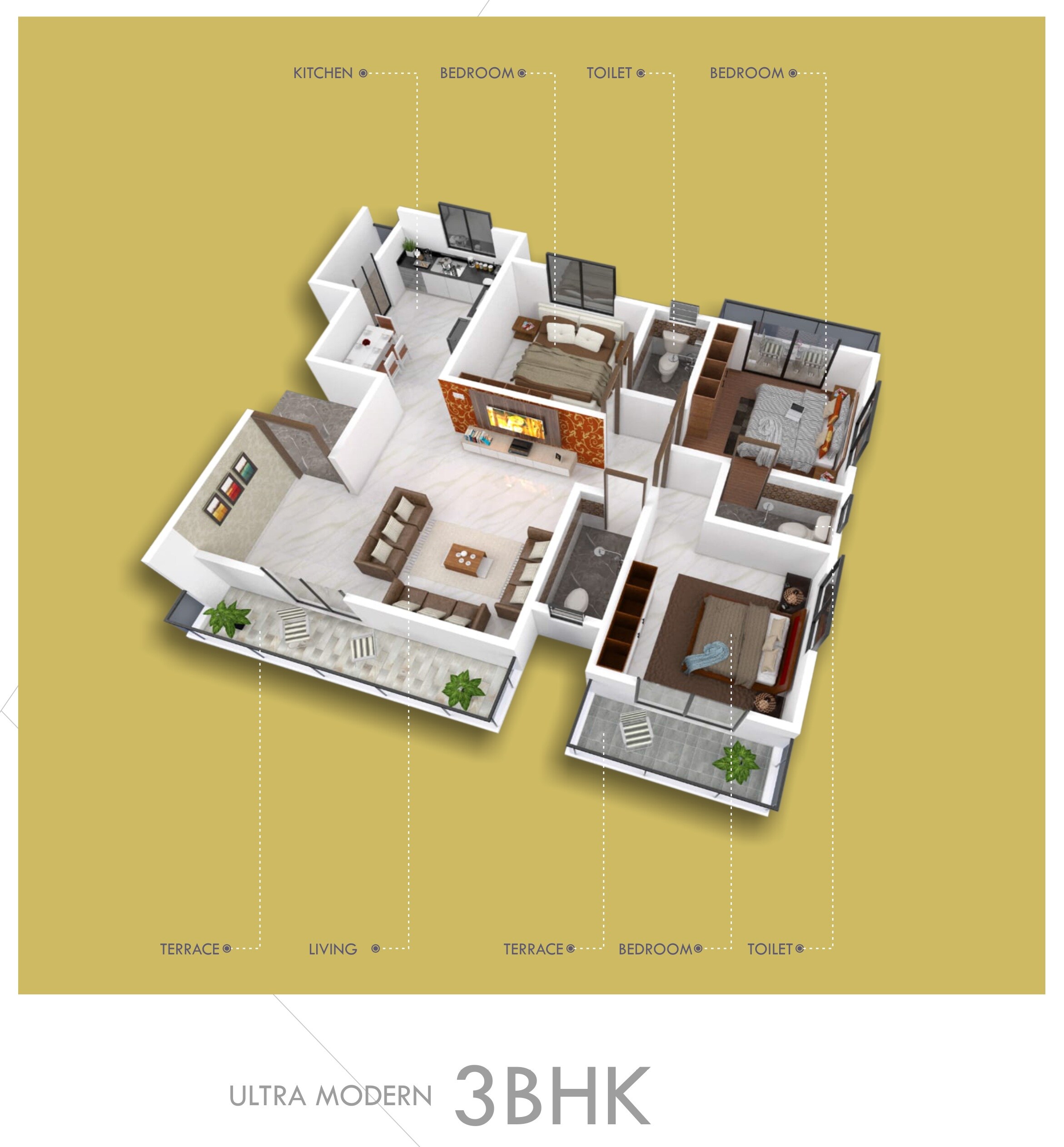 Floor plan of 3 BHK 1093 Sq. Ft. Apartment in Jare Royal Home, Pune