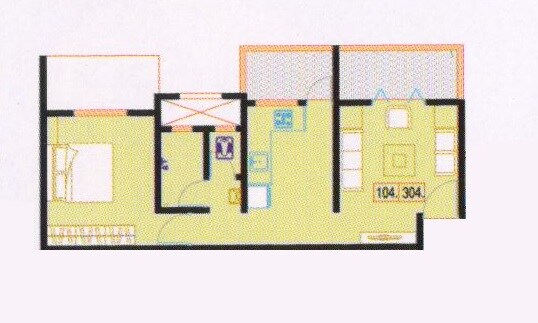 Floor plan of 1 BHK 458 Sq. Ft. Apartment in Jare Sadguru Complex, Pune