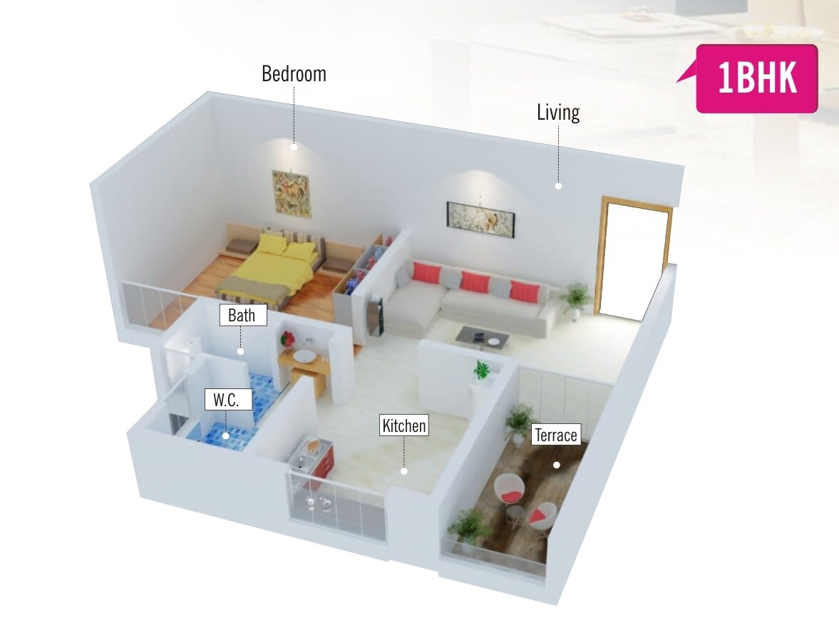 Floor plan of 1 BHK 375 Sq. Ft. Apartment in Jare Sai Villa, Pune
