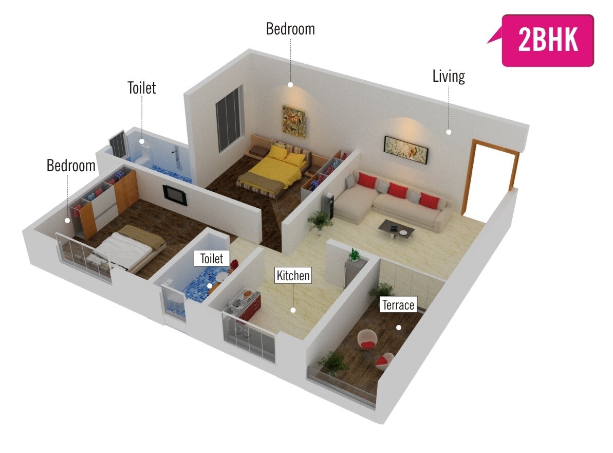 Floor plan of 2 BHK 550 Sq. Ft. Apartment in Jare Sai Villa, Pune