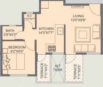 Floor plan of 1 BHK 291 Sq. Ft. Apartment in Jay Ganesh Royal Bliss, Pune