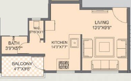 Floor plan of 248 Sq. Ft. Studio in Jay Ganesh Royal Bliss, Pune