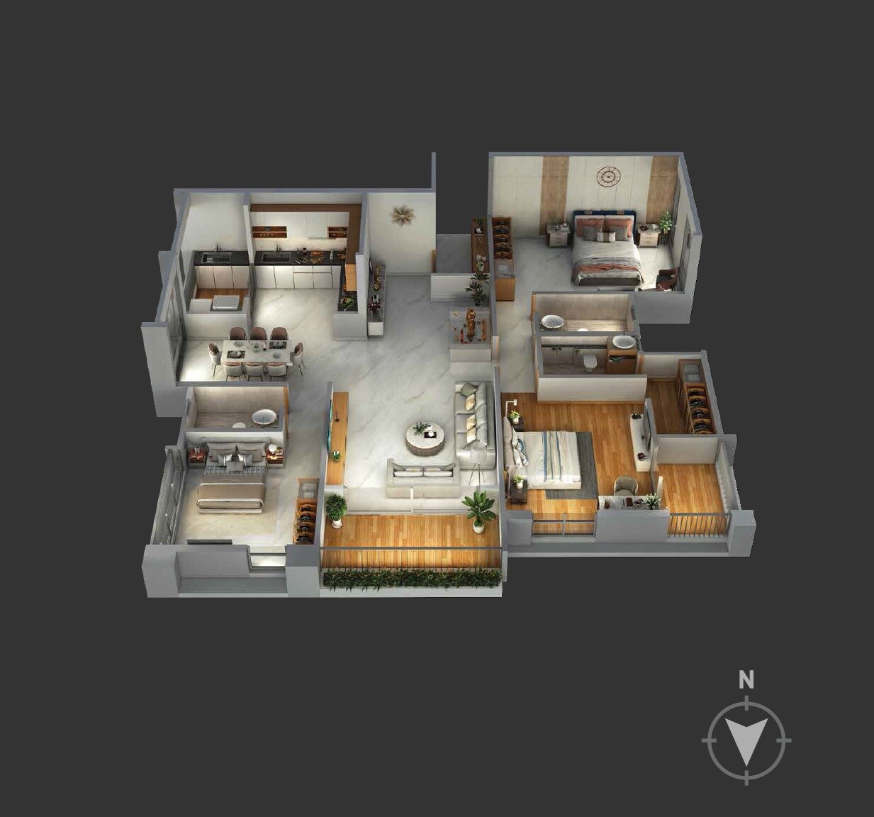 Floor plan of 3 BHK 1604 Sq. Ft. Apartment in Jaykamal Avasar, Pune