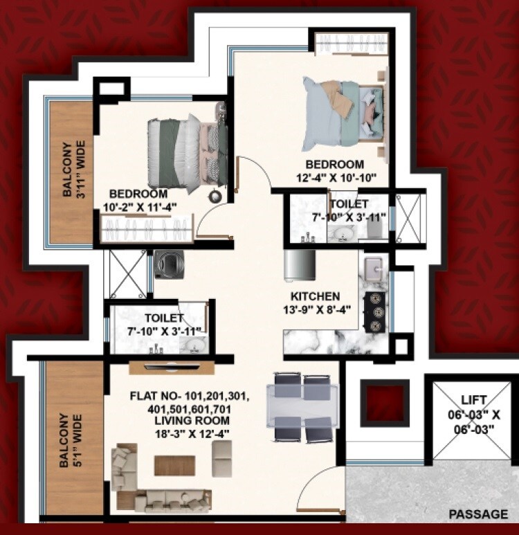 2 BHK 822 Sq. Ft. Apartment