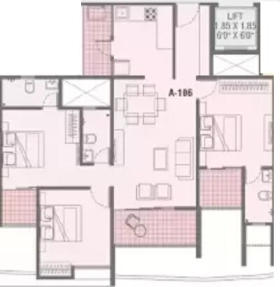 Floor plan of 3 BHK 922 Sq. Ft. Apartment in JD Gaatha, Pune