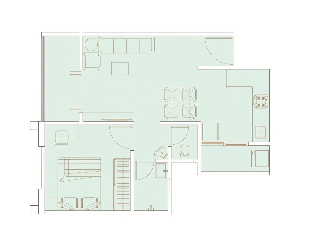 Floor plan of 1 BHK Apartment - 444 sq. ft. in Jefro Kingstown, Pune