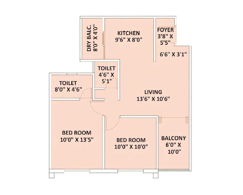 Floor plan of 2 BHK Apartment - 709 sq. ft. in Jefro Kingstown, Pune