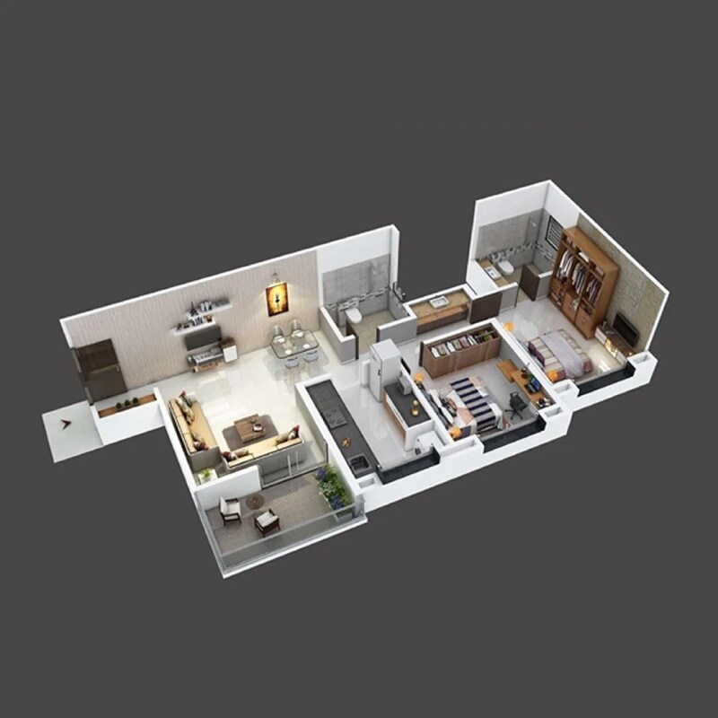 Floor plan of 2 BHK 780 Sq. Ft. Apartment in Jethani Trinity Grace, Pune