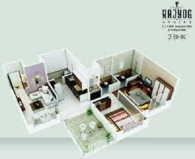 Floor plan of 2 BHK 524 Sq. Ft. Apartment in Jhala Rajyog Annexe, Pune