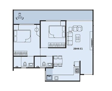 Floor plan of 2 BHK 689 Sq. Ft. Apartment in Jhamtani Ace Abode, Pune