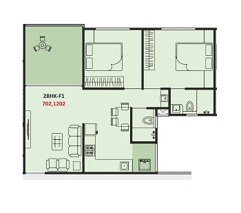 Floor plan of 2 BHK 847 Sq. Ft. Apartment in Jhamtani Ace Abode, Pune