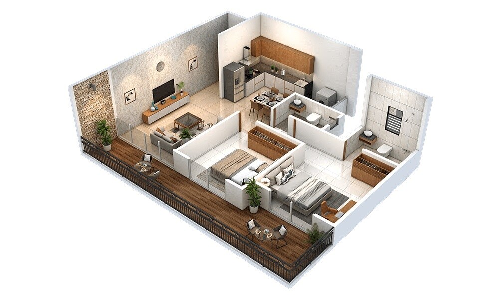 Floor plan of 2 BHK 455 Sq. Ft. Apartment in Jhamtani Ace Abode Ravet, Pune