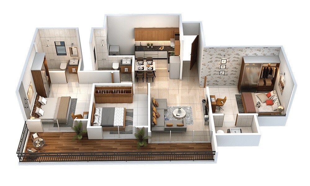 Floor plan of 3 BHK 807 Sq. Ft. Apartment in Jhamtani Ace Abode Ravet, Pune