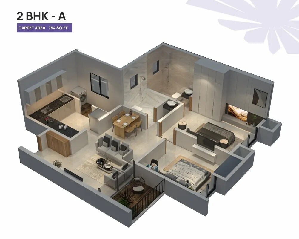 Floor plan of 2 BHK 754 Sq. Ft. Apartment in Jhamtani Ace Aster, Pune