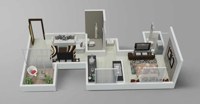 Floor plan of 1 BHK 364 Sq. Ft. Apartment in Jhamtani Ace Aurum, Pune