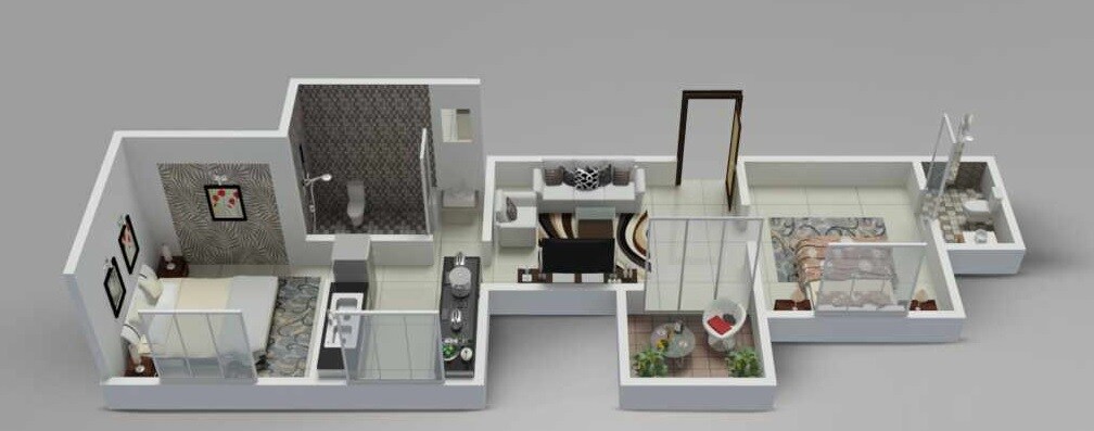 Floor plan of 2 BHK 480 Sq. Ft. Apartment in Jhamtani Ace Aurum, Pune