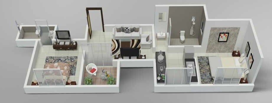 Floor plan of 2 BHK 499 Sq. Ft. Apartment in Jhamtani Ace Aurum, Pune