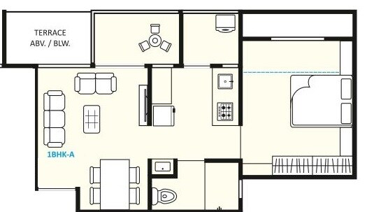Floor plan of 1 BHK 363 Sq. Ft. Apartment in Jhamtani Ace Aurum Phase III, Pune