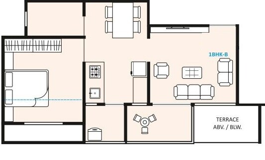 Floor plan of 1 BHK 367 Sq. Ft. Apartment in Jhamtani Ace Aurum Phase III, Pune