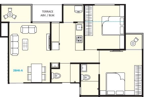 Floor plan of 2 BHK 525 Sq. Ft. Apartment in Jhamtani Ace Aurum Phase III, Pune
