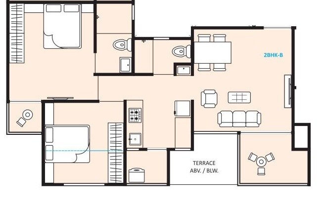 Floor plan of 2 BHK 775 Sq. Ft. Apartment in Jhamtani Ace Aurum Phase III, Pune