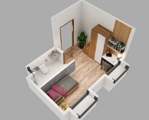 Floor plan of 140 Sq. Ft. Studio in Jhamtani Biz Core, Pune