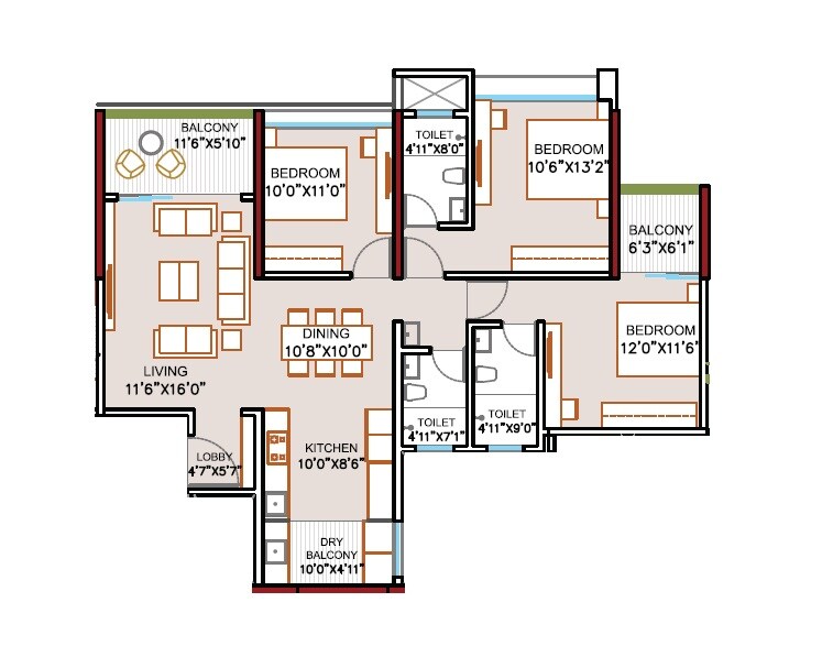  3 BHK Apartment at Jhamtani Nandan Ace, Balewadi – for Rent