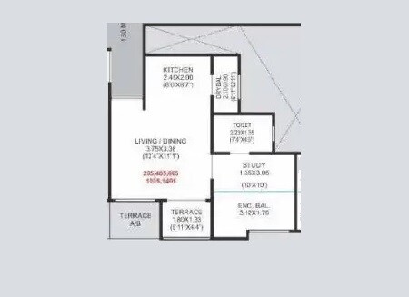 Floor plan of 1 BHK 409 Sq. Ft. Apartment in Jhamtani Vision Ace Phase 1, Pune