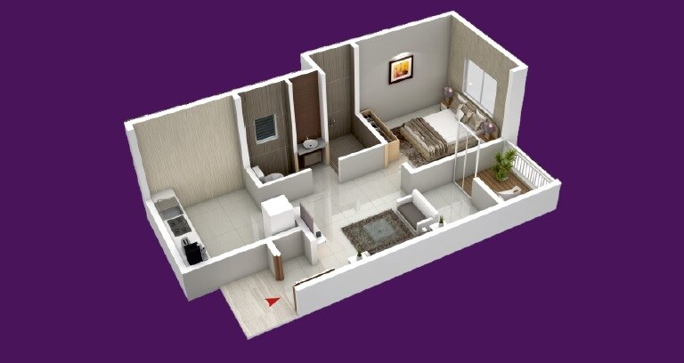 Floor plan of 1 BHK 415 Sq. Ft. Apartment in JJ Mauli Pradnyesh Shriniwas, Pune