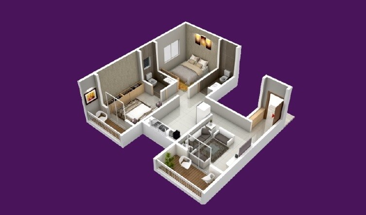 Floor plan of 2 BHK 571 Sq. Ft. Apartment in JJ Mauli Pradnyesh Shriniwas, Pune