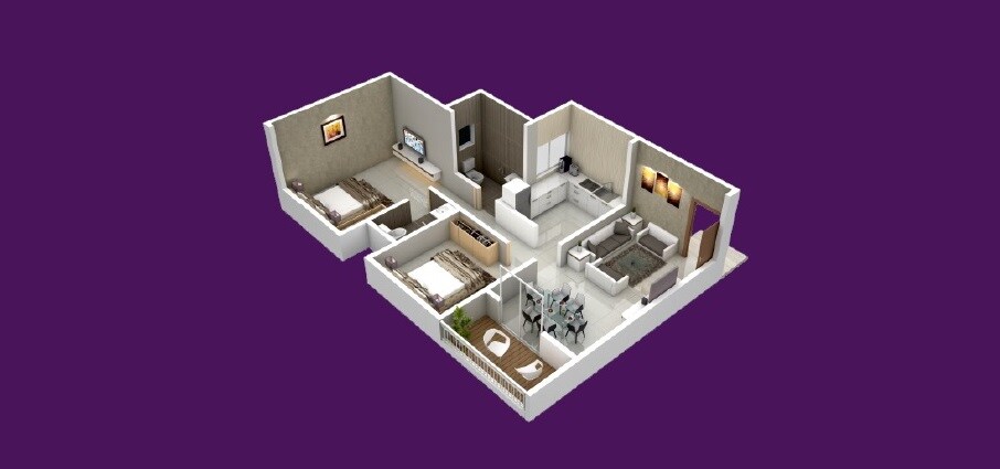 Floor plan of 2 BHK 649 Sq. Ft. Apartment in JJ Mauli Pradnyesh Shriniwas, Pune