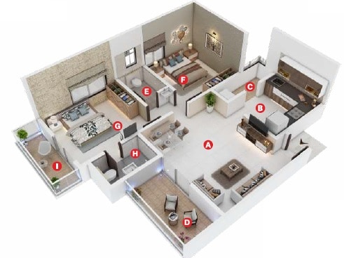 Floor plan of 2 BHK 641 Sq. Ft. Apartment in JK Dhruvaa, Pune