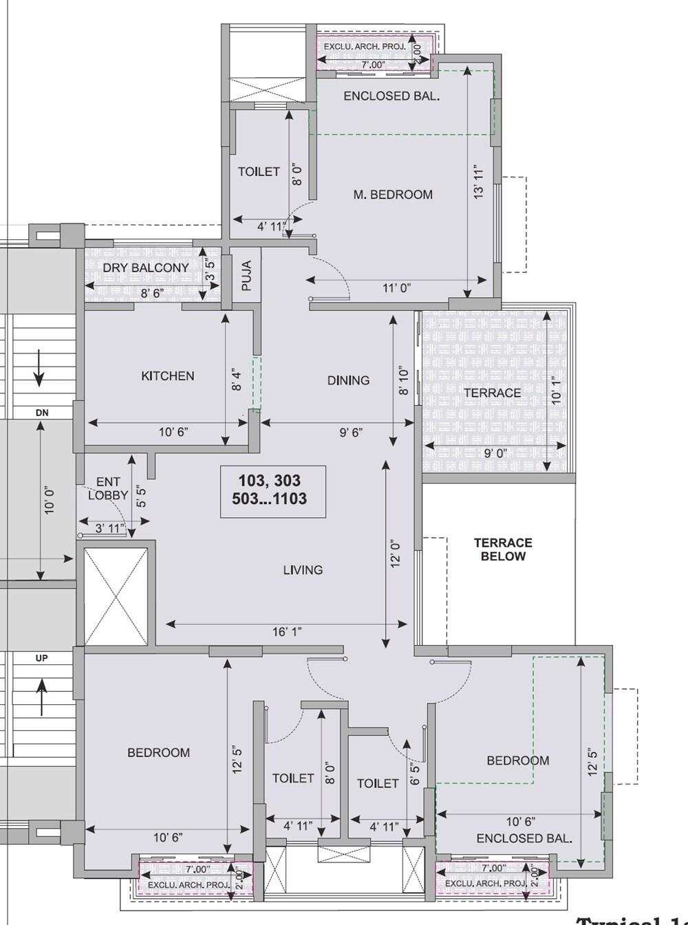 3 BHK 950 Sq. Ft. Apartment