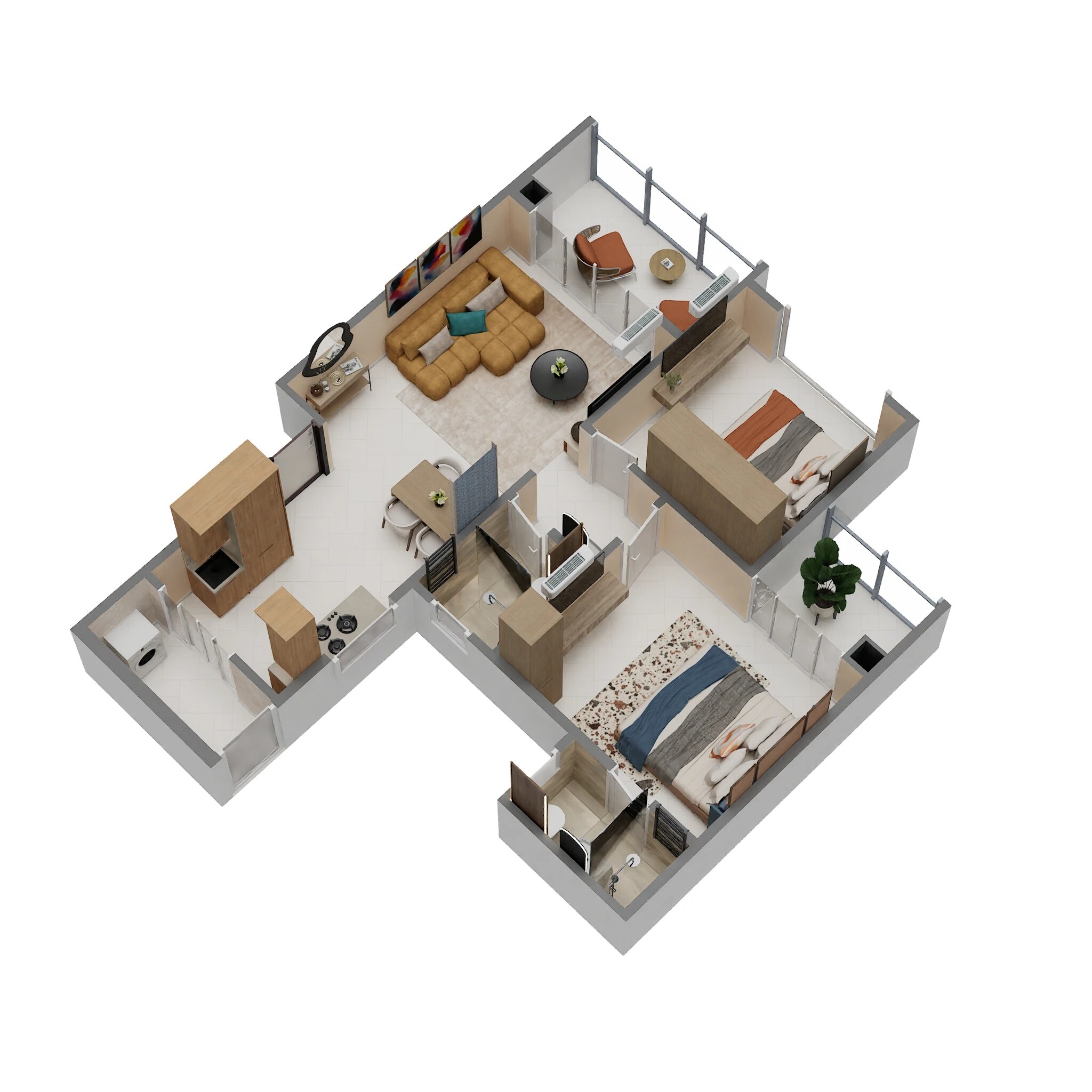 Floor plan of 2 BHK Apartment - 719 sq. ft. in JN AA Privilege, Pune