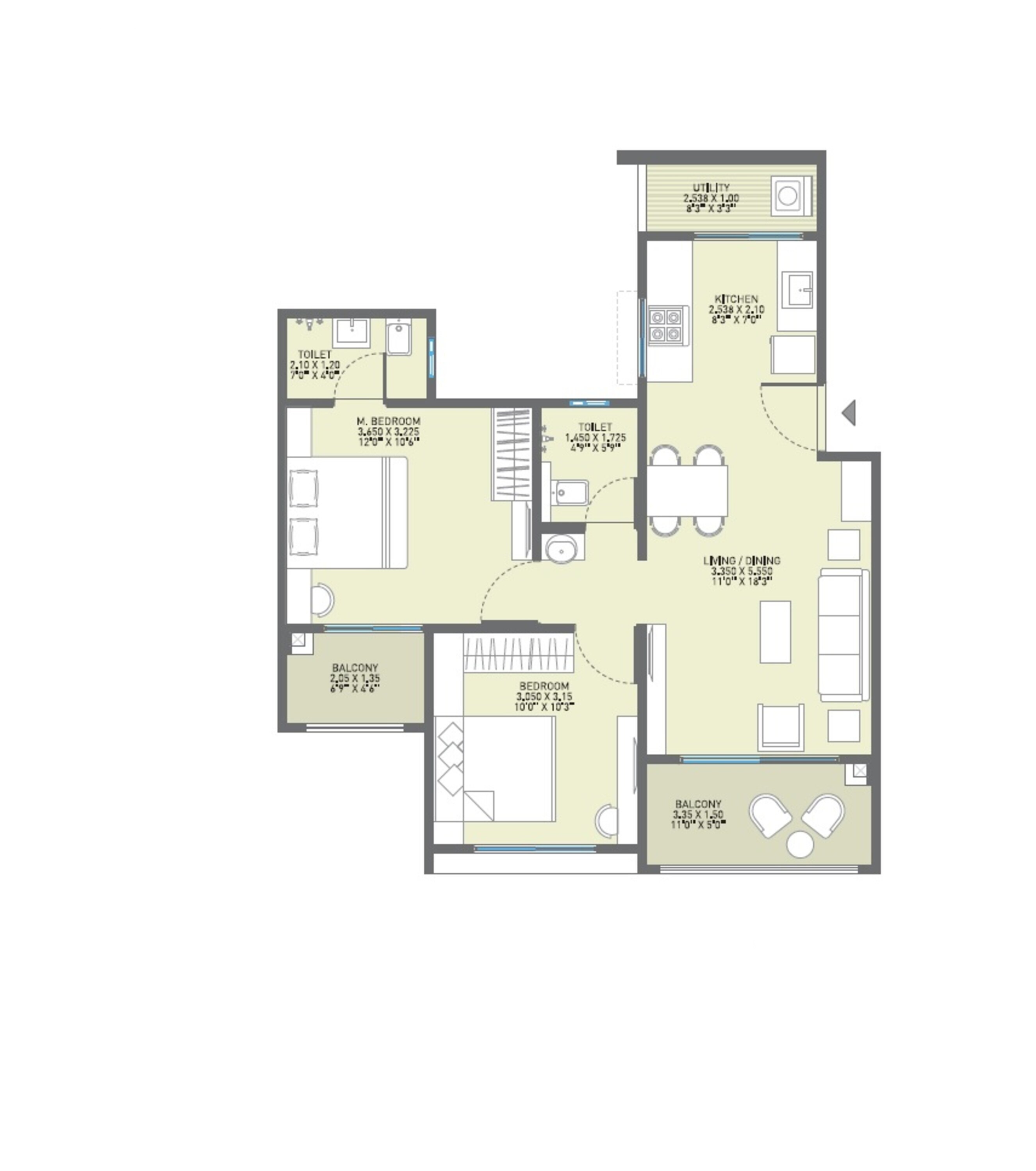 2 BHK 719 Sq. Ft. Apartment