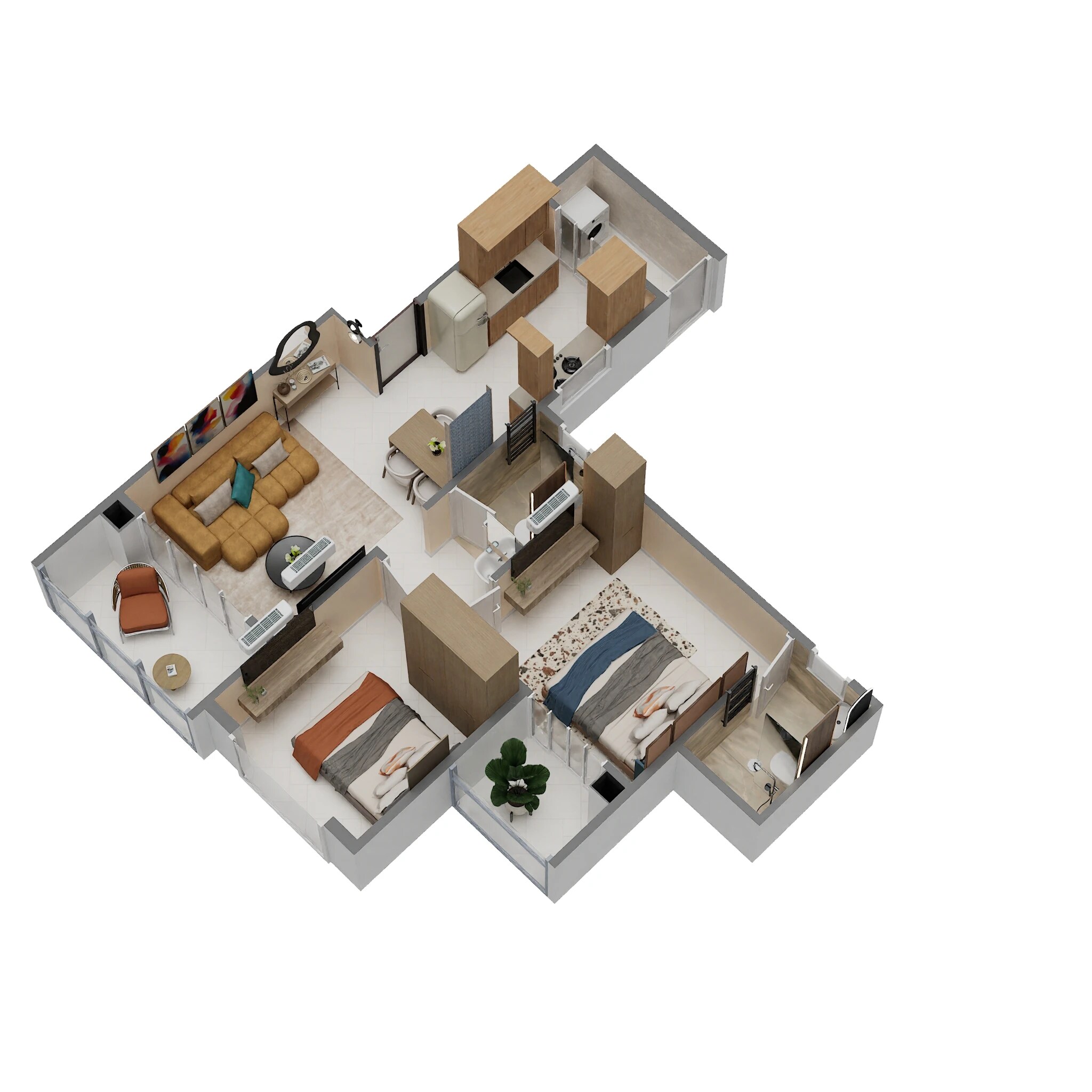 Floor plan of 2 BHK Apartment - 736 sq. ft. in JN AA Privilege, Pune