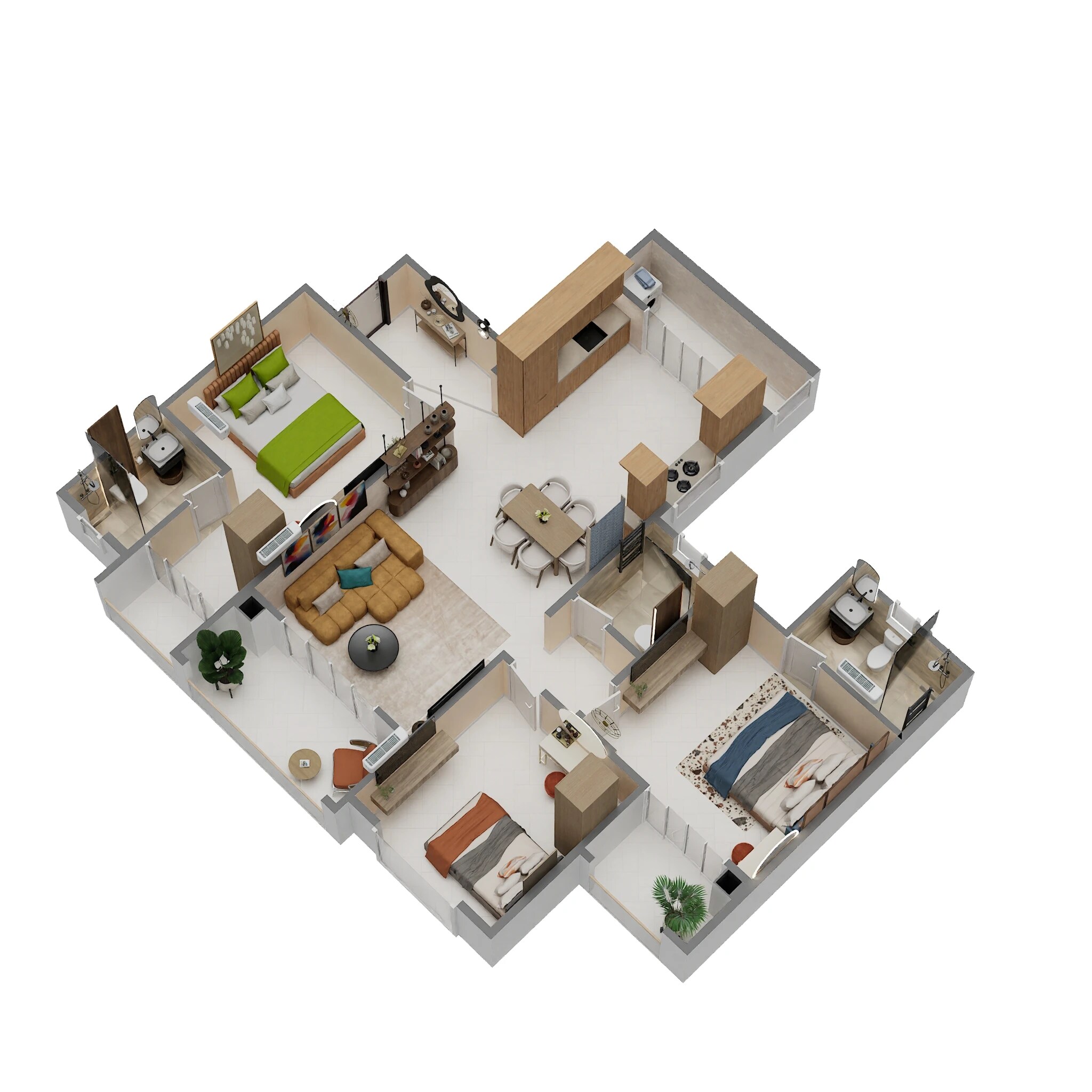 Floor plan of 3 BHK Apartment - 1081 sq. ft. in JN AA Privilege, Pune
