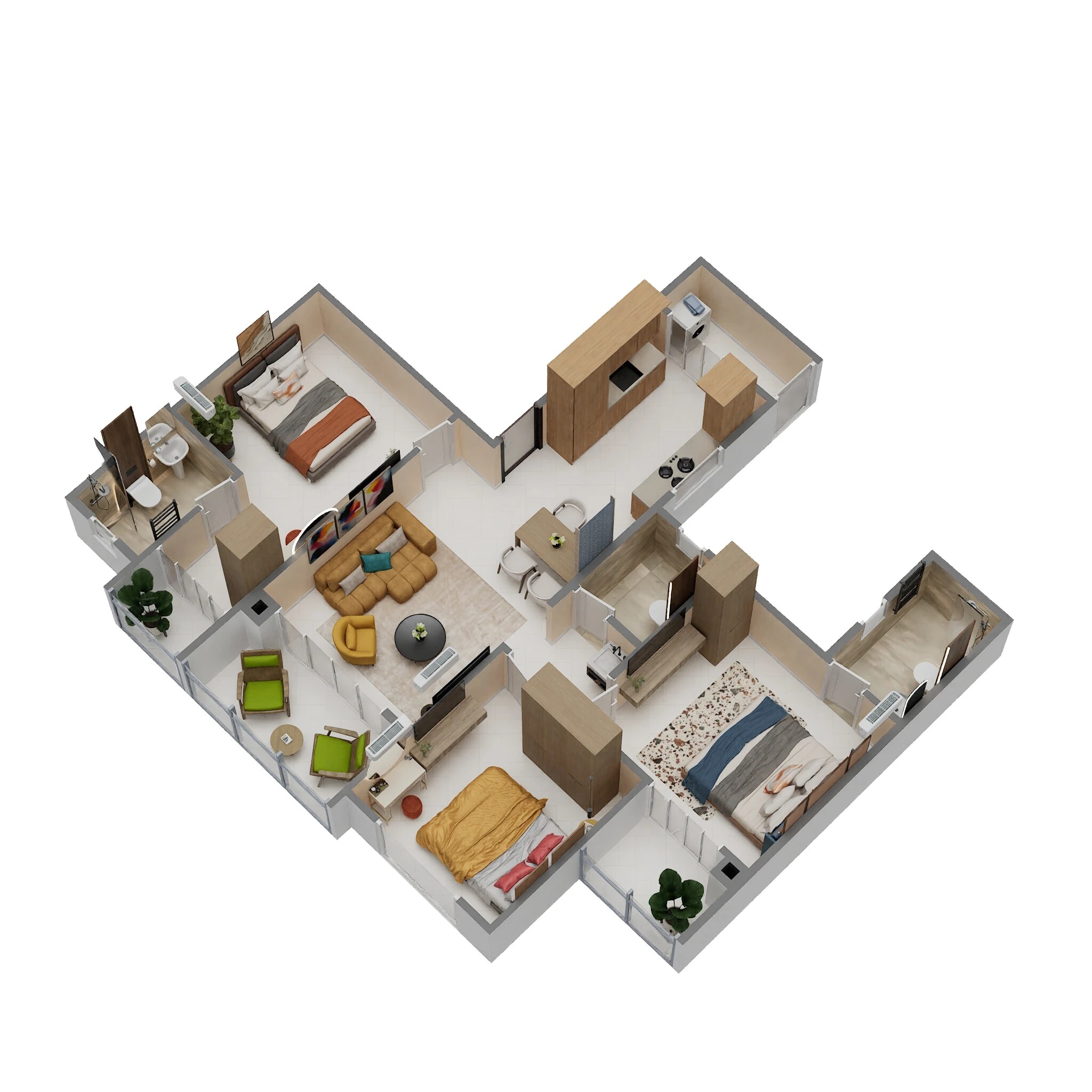 Floor plan of 3 BHK Apartment - 940 sq. ft. in JN AA Privilege, Pune