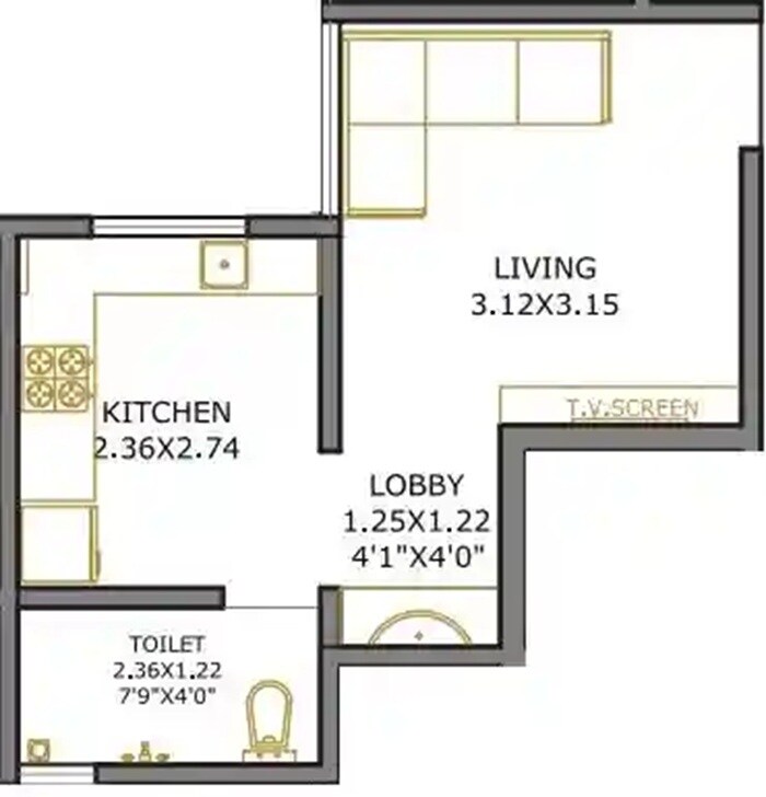 Floor plan of Studio - 240 sq. ft. in Jogeshwari Ishanya Srushti, Pune