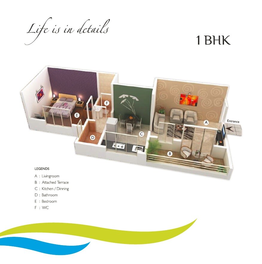 Floor plan of 1 BHK 340 Sq. Ft. Apartment in Jori Dagade Splendour Greens Seetai Lake, Pune
