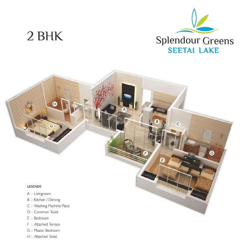 Floor plan of 2 BHK 598 Sq. Ft. Apartment in Jori Dagade Splendour Greens Seetai Lake, Pune