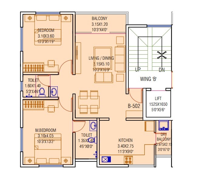 Floor plan of 2 BHK 737 Sq. Ft. Apartment in Joshi Aashish, Pune