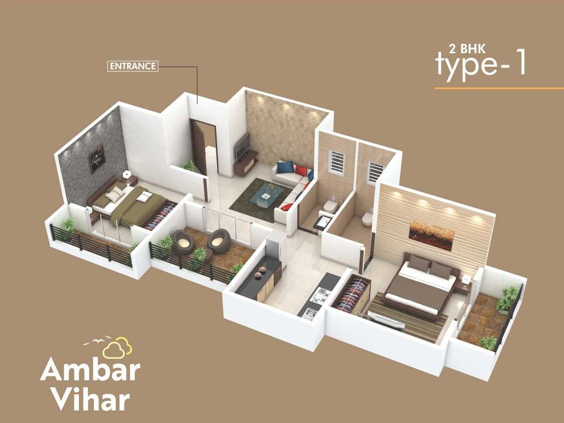 Floor plan of 2 BHK 627 Sq. Ft. Apartment in Joshi Ambar Vihar, Pune