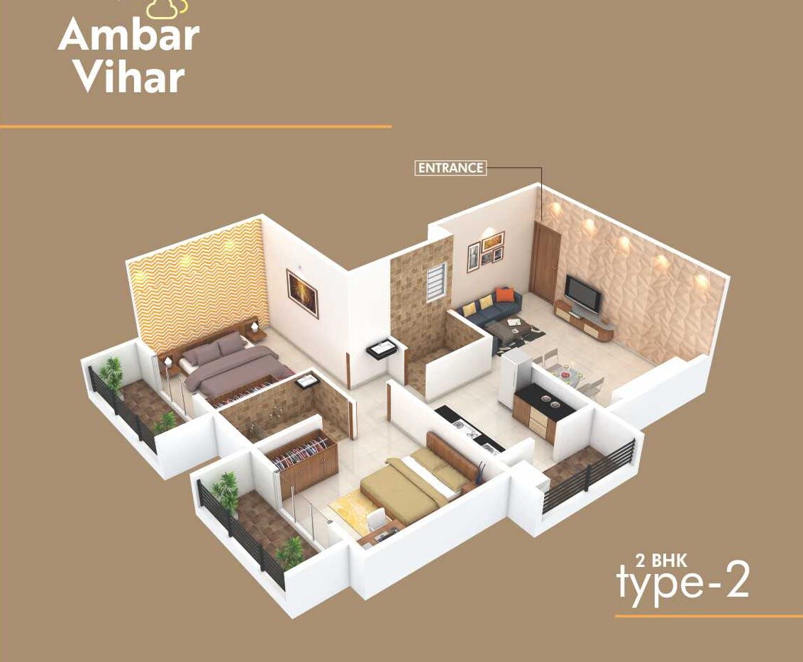 Floor plan of 2 BHK 747 Sq. Ft. Apartment in Joshi Ambar Vihar, Pune