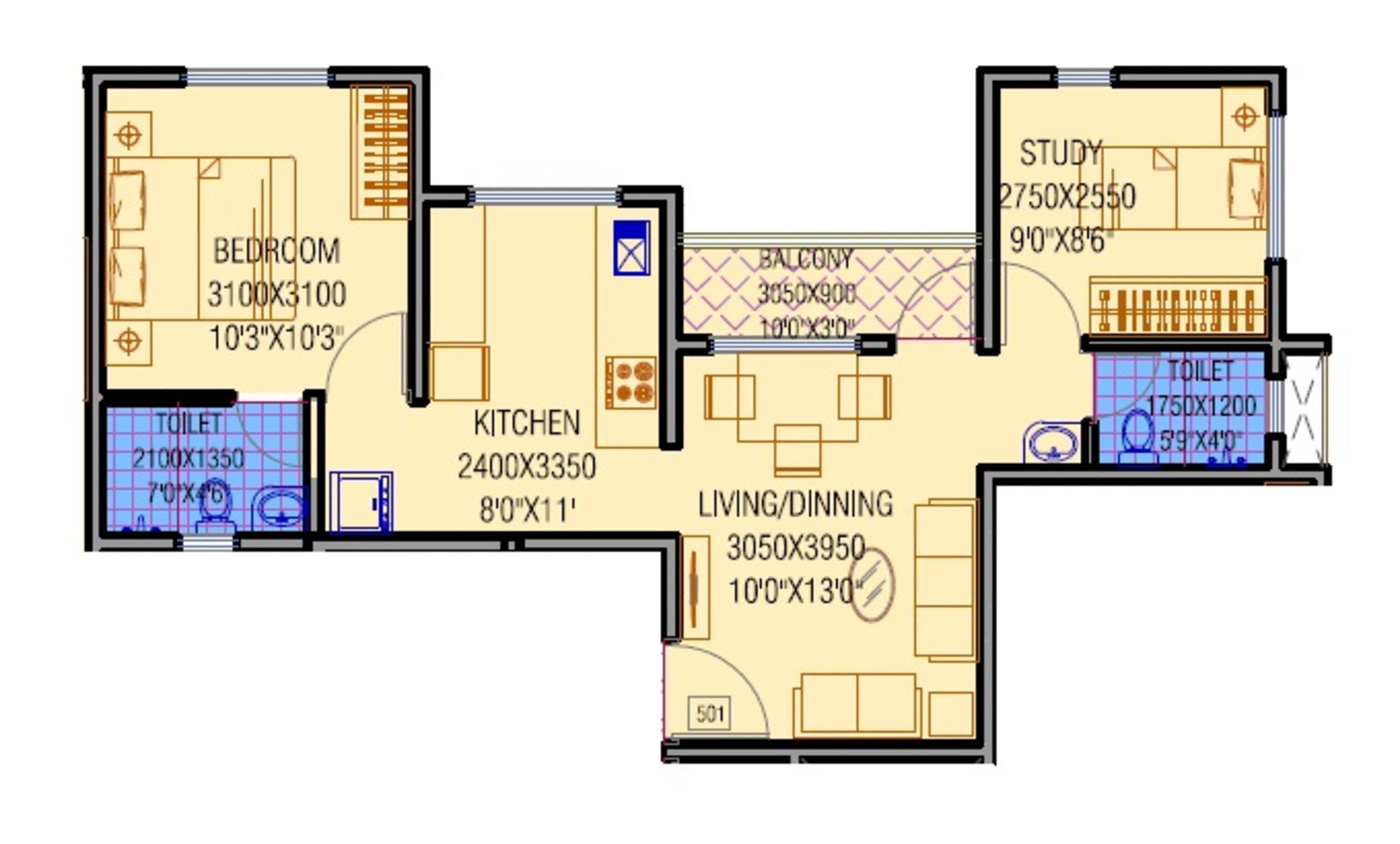 2 BHK 850 Sq. Ft. Apartment in Joshi Dwarkakunj