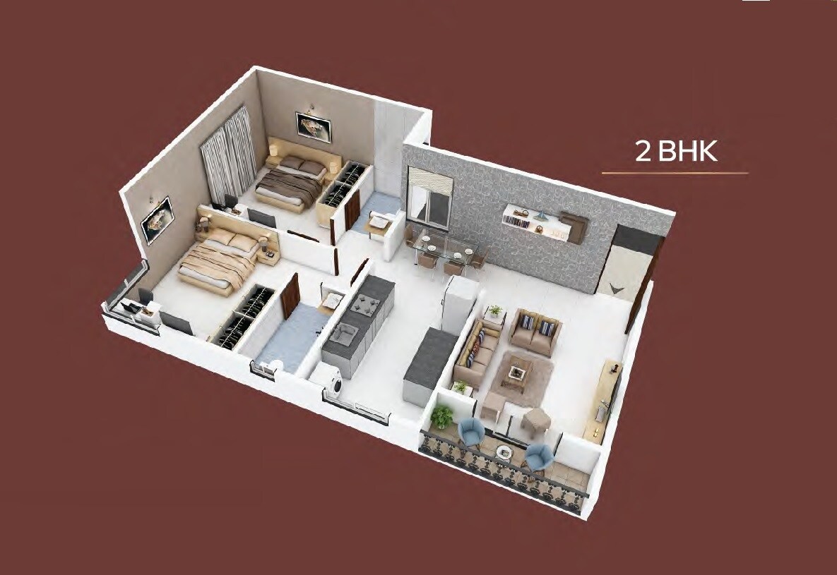Floor plan of 2 BHK 690 Sq. Ft. Apartment in Joshi Geetanjali, Pune