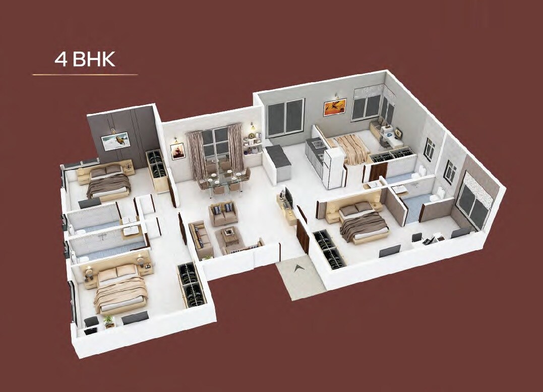 Floor plan of 4 BHK 1253 Sq. Ft. Apartment in Joshi Geetanjali, Pune