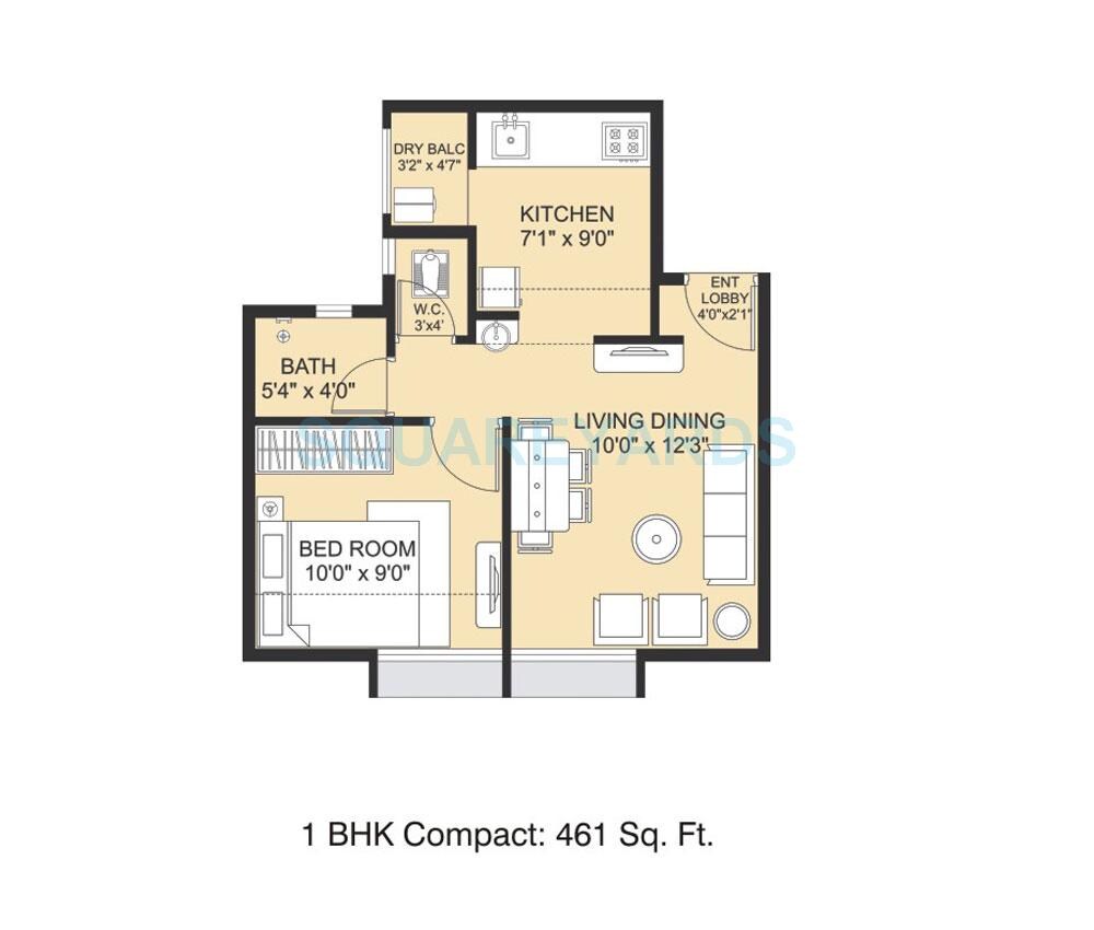 Floor plan of 1 BHK 461 Sq. Ft. Apartment in Jupiter Commanders Aayush Parks, Pune